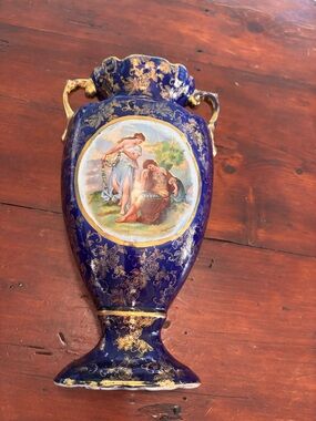 Cobalt Blue Gold-Accented Hand-Painted Decorative Vase